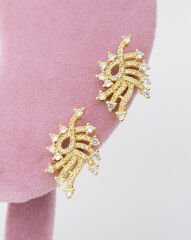 Yaprak Figürlü Zircon Taşlı Küpe