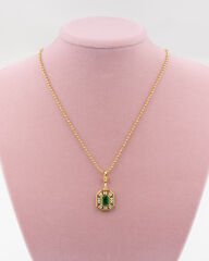Baget Yeşil Taşlı Topçuk Zincirli Kolye