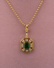 Baget Yeşil Taşlı Topçuk Zincirli Kolye
