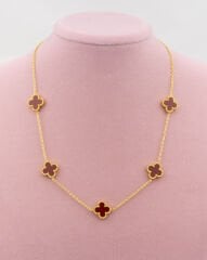 Bordo Yonca Çoklu Kolye