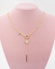 Yonca Taşlı Halkalı Y Kolye