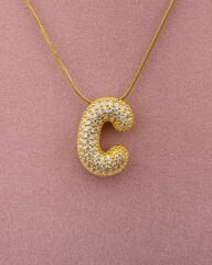 Kaplama Taşlı C Harfli Kolye