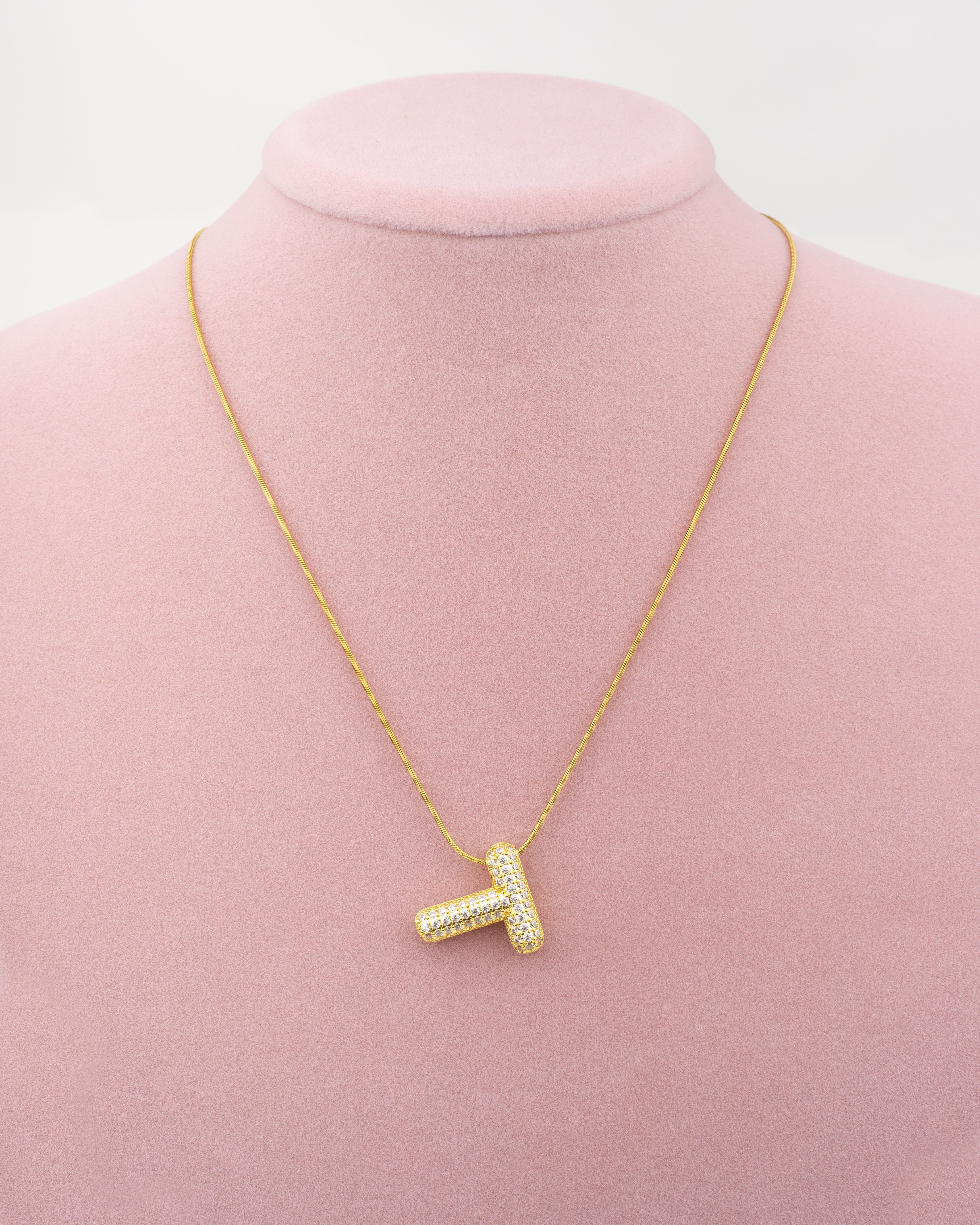 Kaplama Taşlı T Harfli Kolye