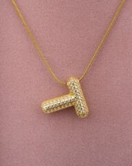 Kaplama Taşlı T Harfli Kolye