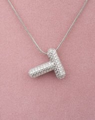 Çelik Taşlı T Harfli Kolye