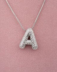 Çelik Taşlı A Harfli Kolye