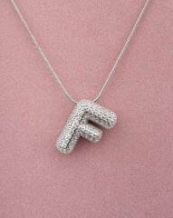 Çelik Taşlı F Harfli Kolye