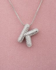 Çelik Taşlı K Harfli Kolye