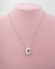 Çelik Taşlı C Harfli Kolye