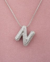 Çelik Taşlı N Harfli Kolye