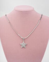 Ezme Pul Zincirli Işıltılı Yıldız Küçük Kolye