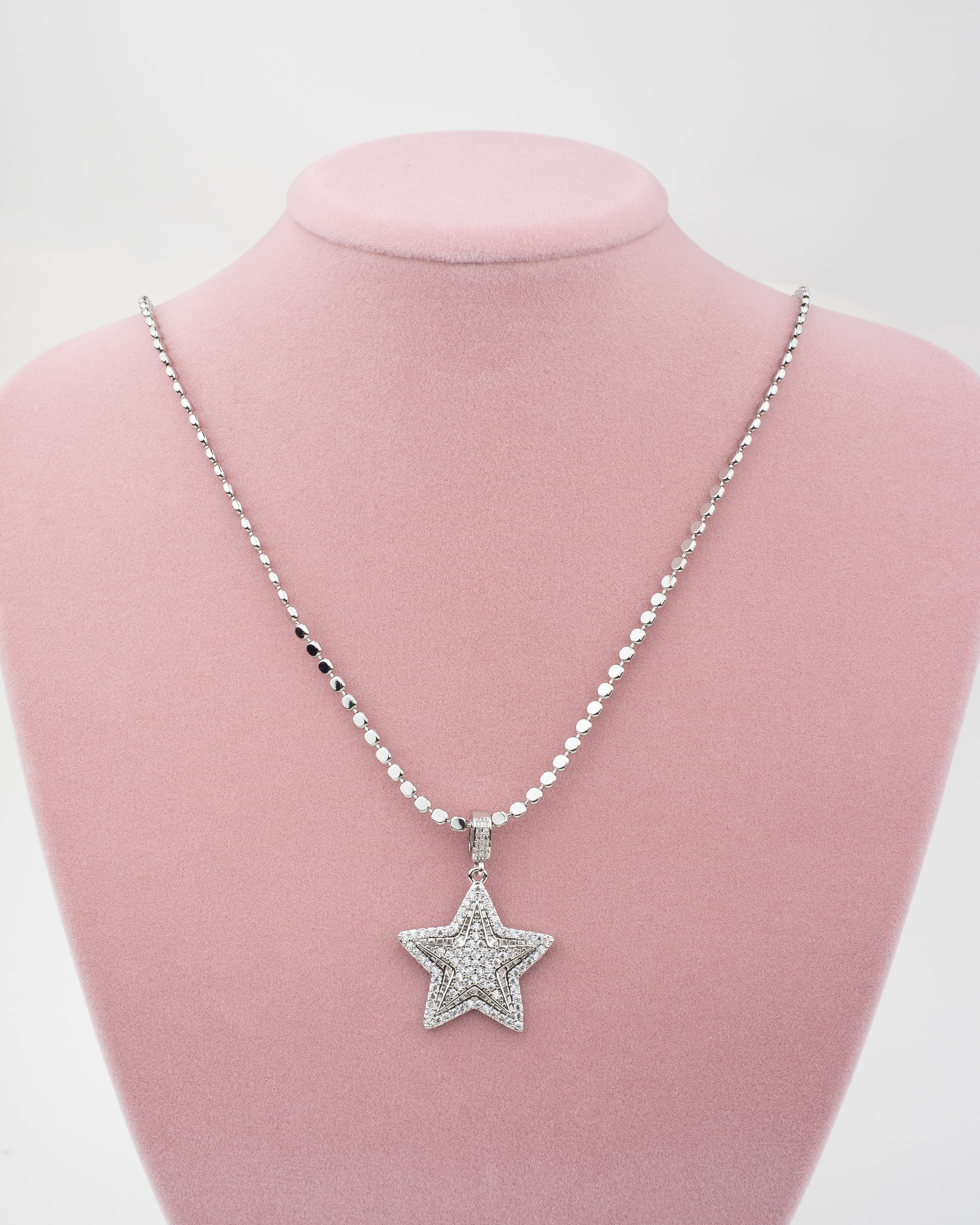 Ezme Pul Zincirli Işıltılı Yıldız Büyük Kolye