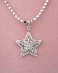 Ezme Pul Zincirli Işıltılı Yıldız Büyük Kolye