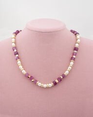 Mor Taşlı İncili Kolye