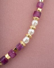 Mor Taşlı İncili Kolye