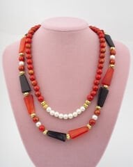 Çoklu Kolye Kırmızı Taşlı İncili Kolye