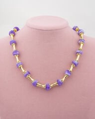 Lila Taş Gold Detay Kolye