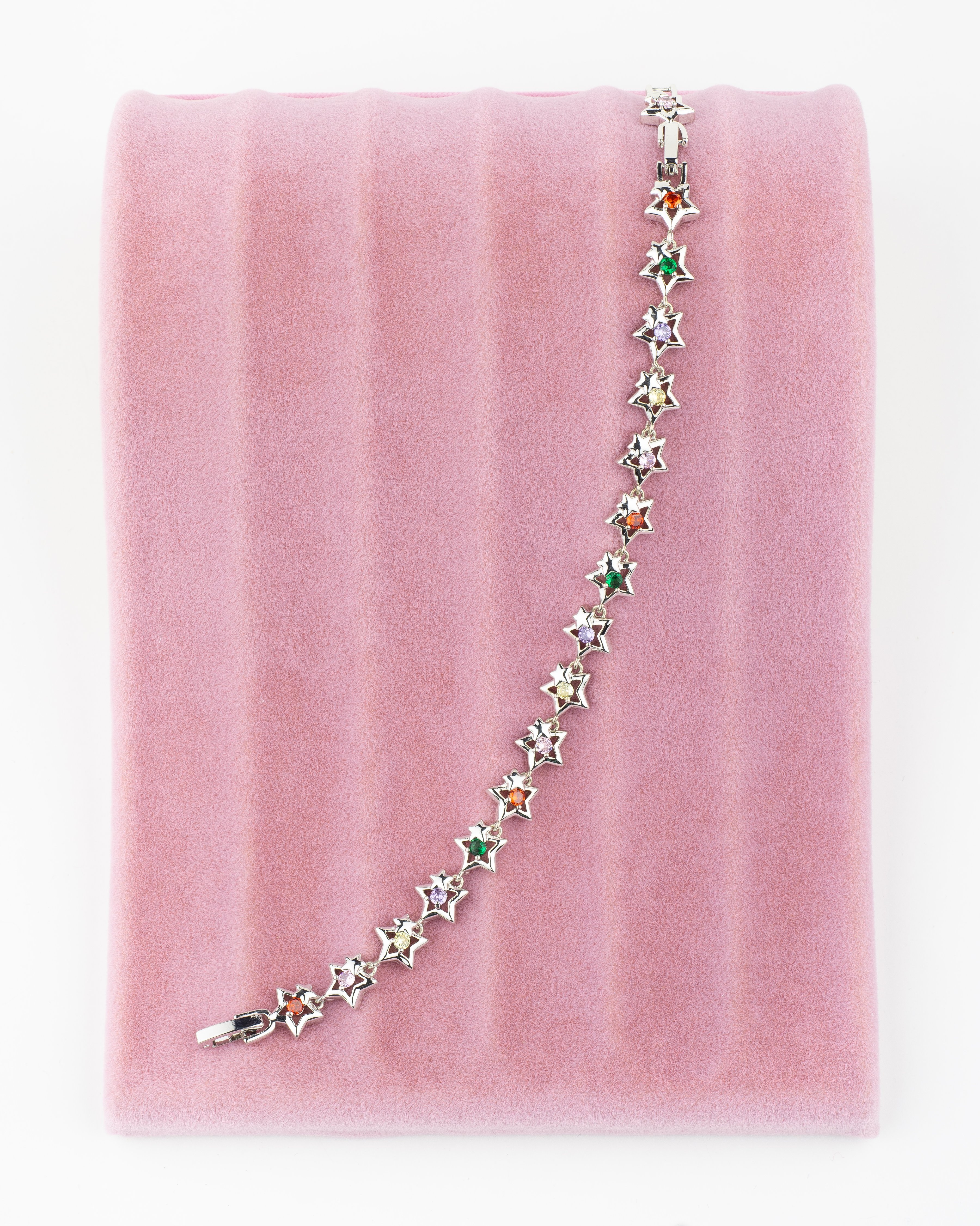 Renkli Taşlı Yıldız Silver Bileklik