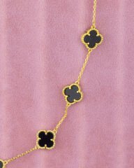 Siyah Büyük Yonca Model Gold Bileklik