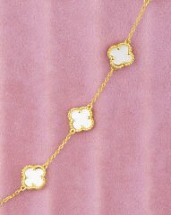 Beyaz Yonca Model Gold Bileklik