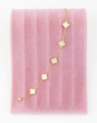 Beyaz Yonca Model Gold Bileklik