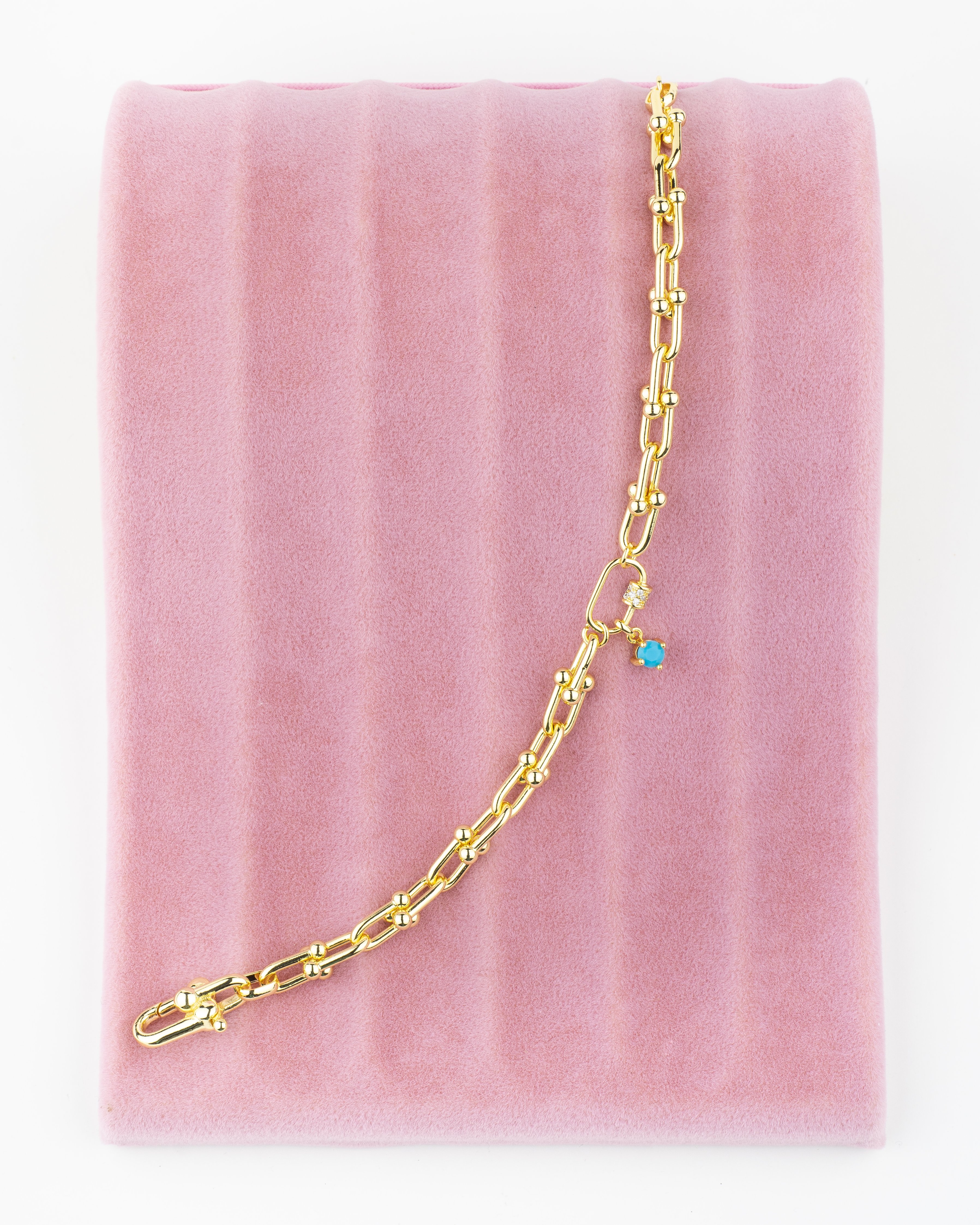 Tffny Model Mavi Taşlı Gold Zincir bileklik