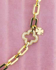 Yonca Figür Gold Zincir Bileklik