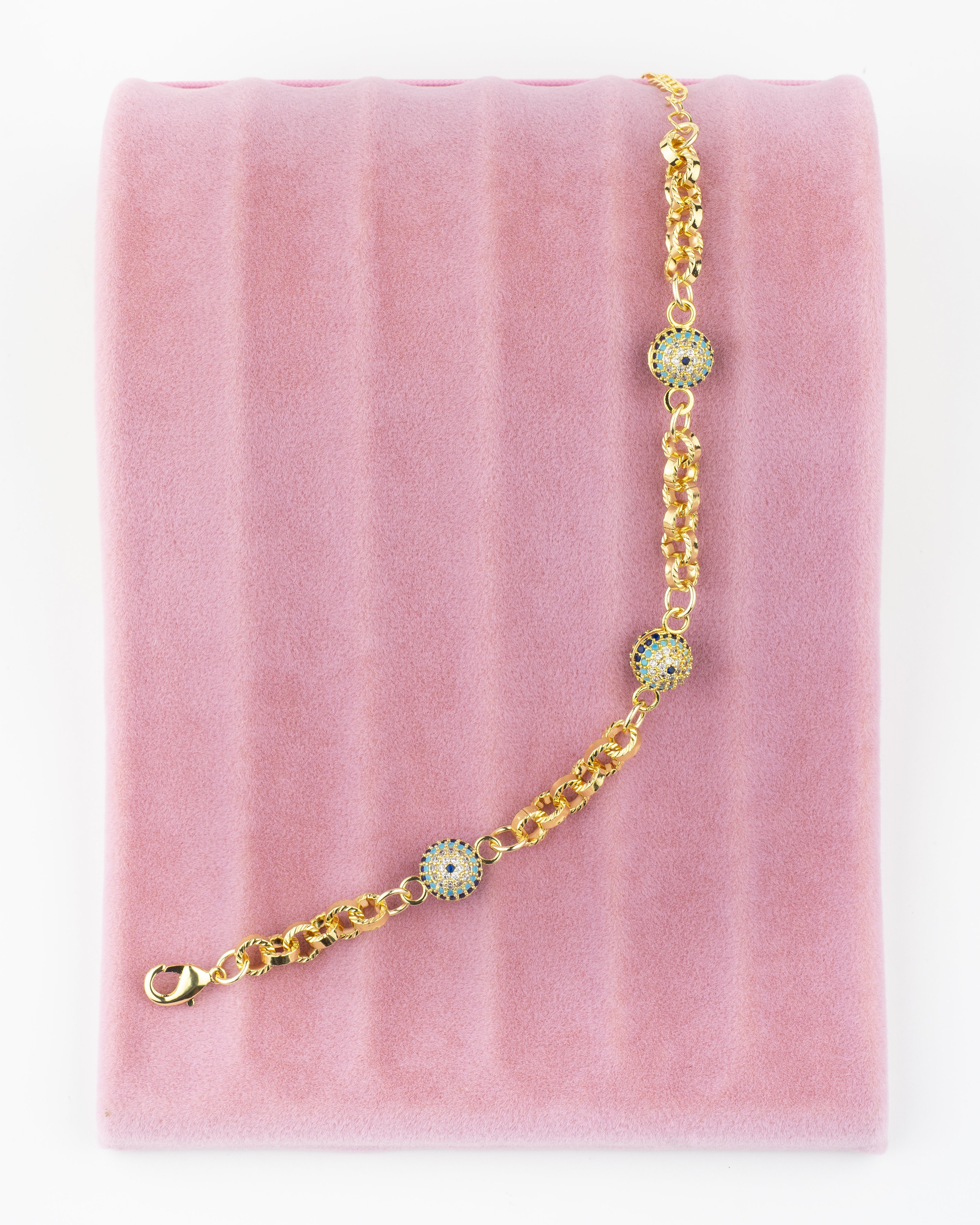 3'Lü Nazar Zincir Gold Bileklik