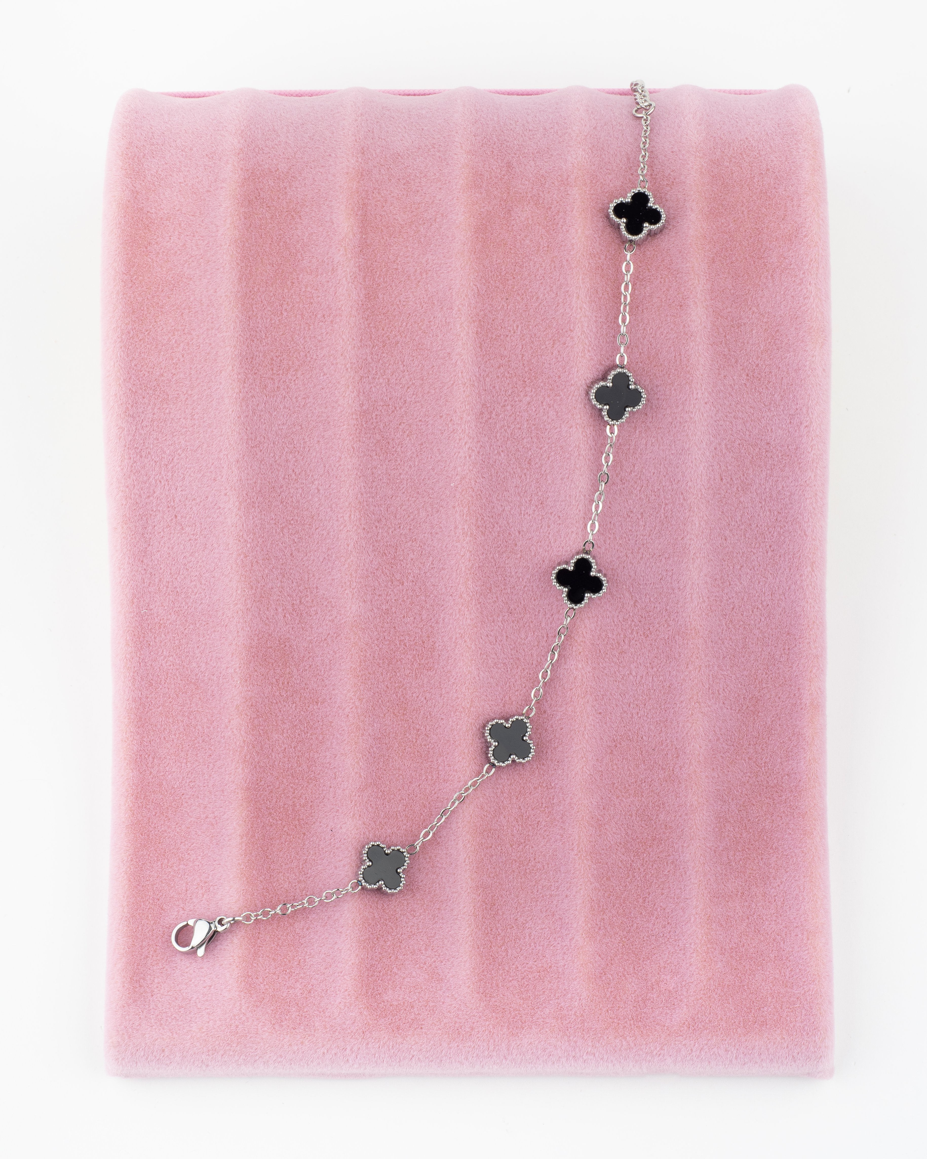 Siyah Yonca Model Silver Bileklik