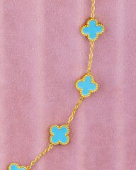 Turkuaz Yonca Model Gold Bileklik