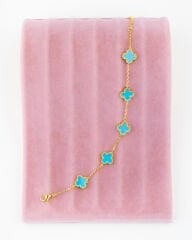 Turkuaz Yonca Model Gold Bileklik