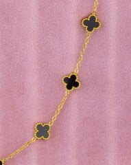 Siyah Küçük Yonca Model Gold Bileklik