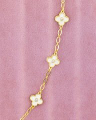 Yonca Gold Beyaz Bileklik