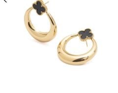 Siyah Yonca Detay Halka Küpe