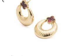 Bordo Yoncalı Halka Küpe